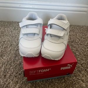 Boys all white SoftFoam Pumas size 10 Brand New
